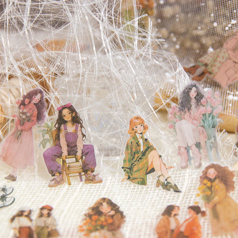 Vintage Art Hand Painted Girl Hand Account PET Tape-TAHARA - Image 3